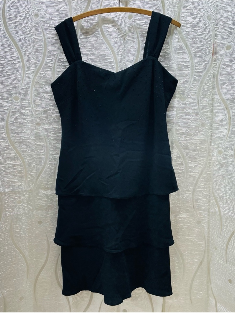 Evan-Picone Dress Womens 14 Black Excellent Beaded Tiered Cocktail Evening Gown